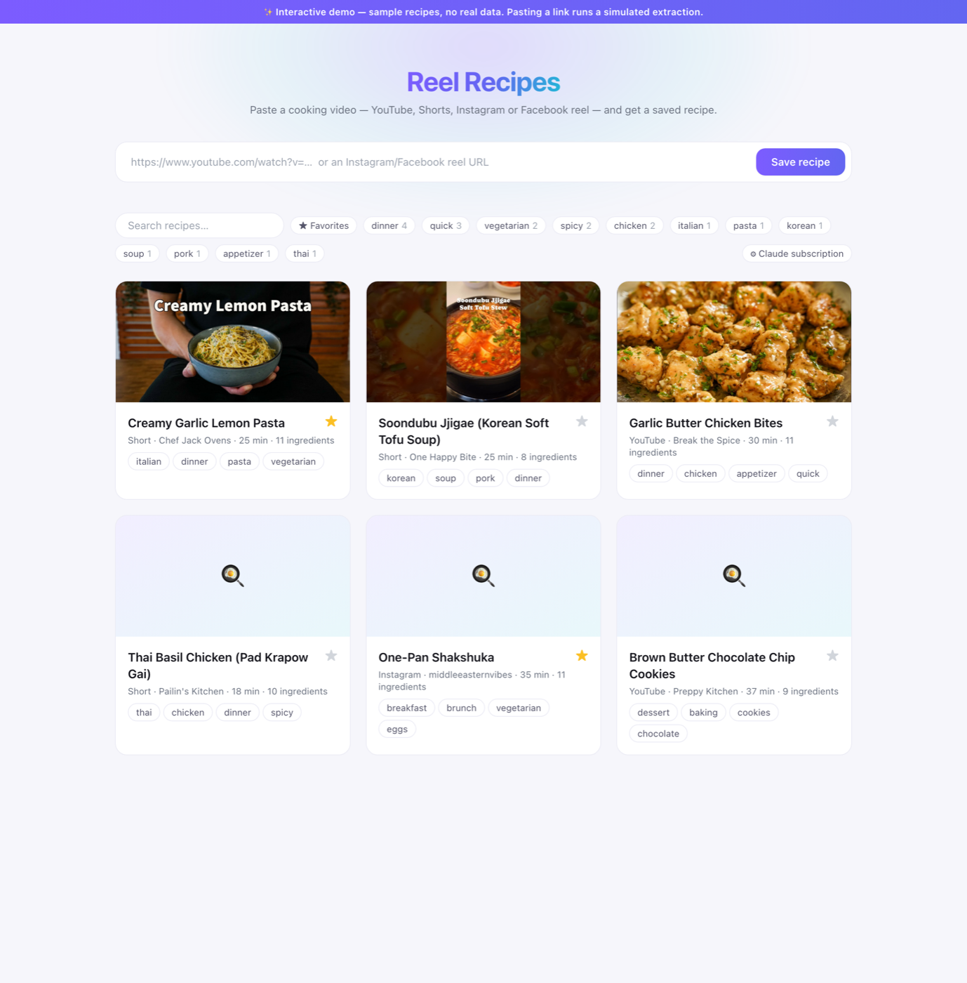 A screen from another app: the still of a cooking video that was saved as a recipe.